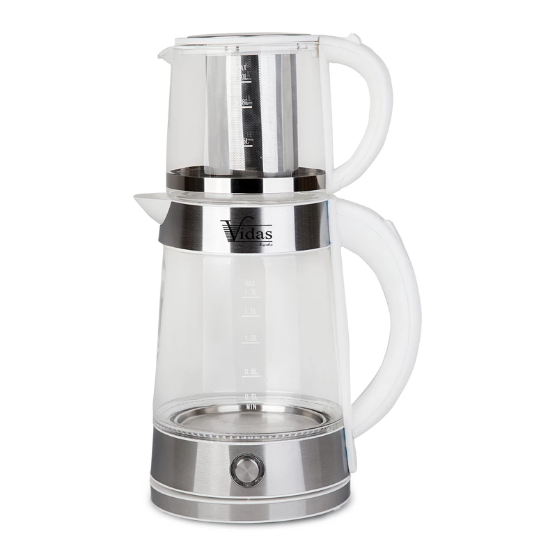 چای ساز ویداس مدل VIR-2079 روهمی با کتری شیشه ای