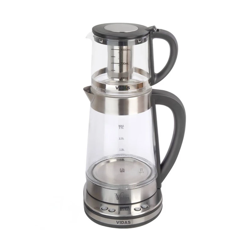 چای ساز ویداس مدل VIR-2086 روهمی با کتری شیشه ای